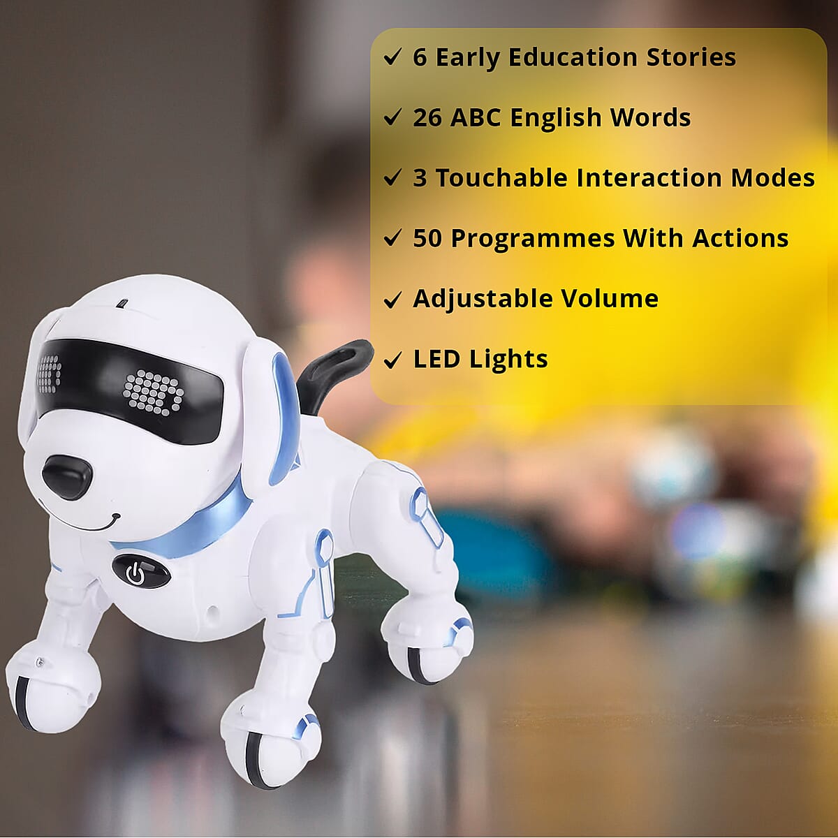 Blue Remote Control Robotic Toy Dog Touchable Interaction in 3 Modes, Programmable with 50 Actions, Adjustable Volume, 6 Early Education Stories, 26 ABC English Words image number 4