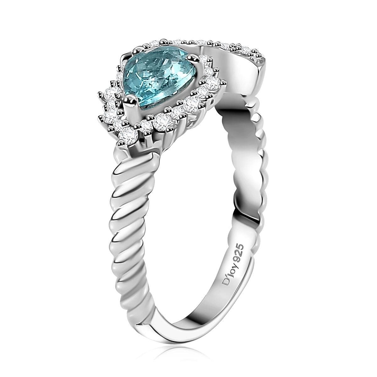 Betroka Blue Apatite and White Zircon Fish Tail Ring in Rhodium Over Sterling Silver (Size 7.0) 1.15 ctw image number 3