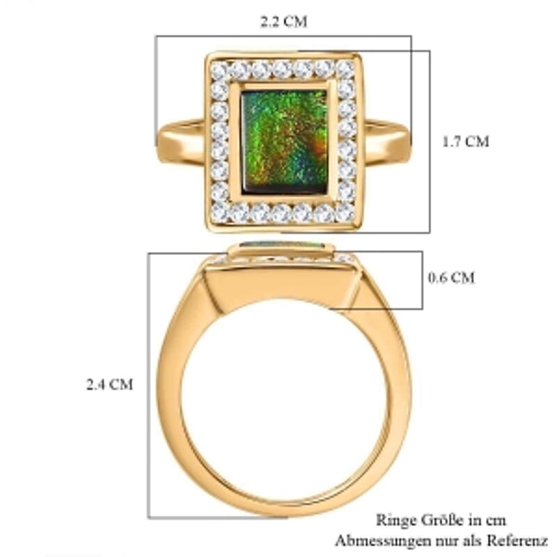 Ammolite and White Zircon 2.62 ctw Ring in Vermeil Yellow Gold Over Sterling Silver (Size 9)
