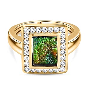 Ammolite and White Zircon 2.62 ctw Ring in Vermeil Yellow Gold Over Sterling Silver (Size 11.5)