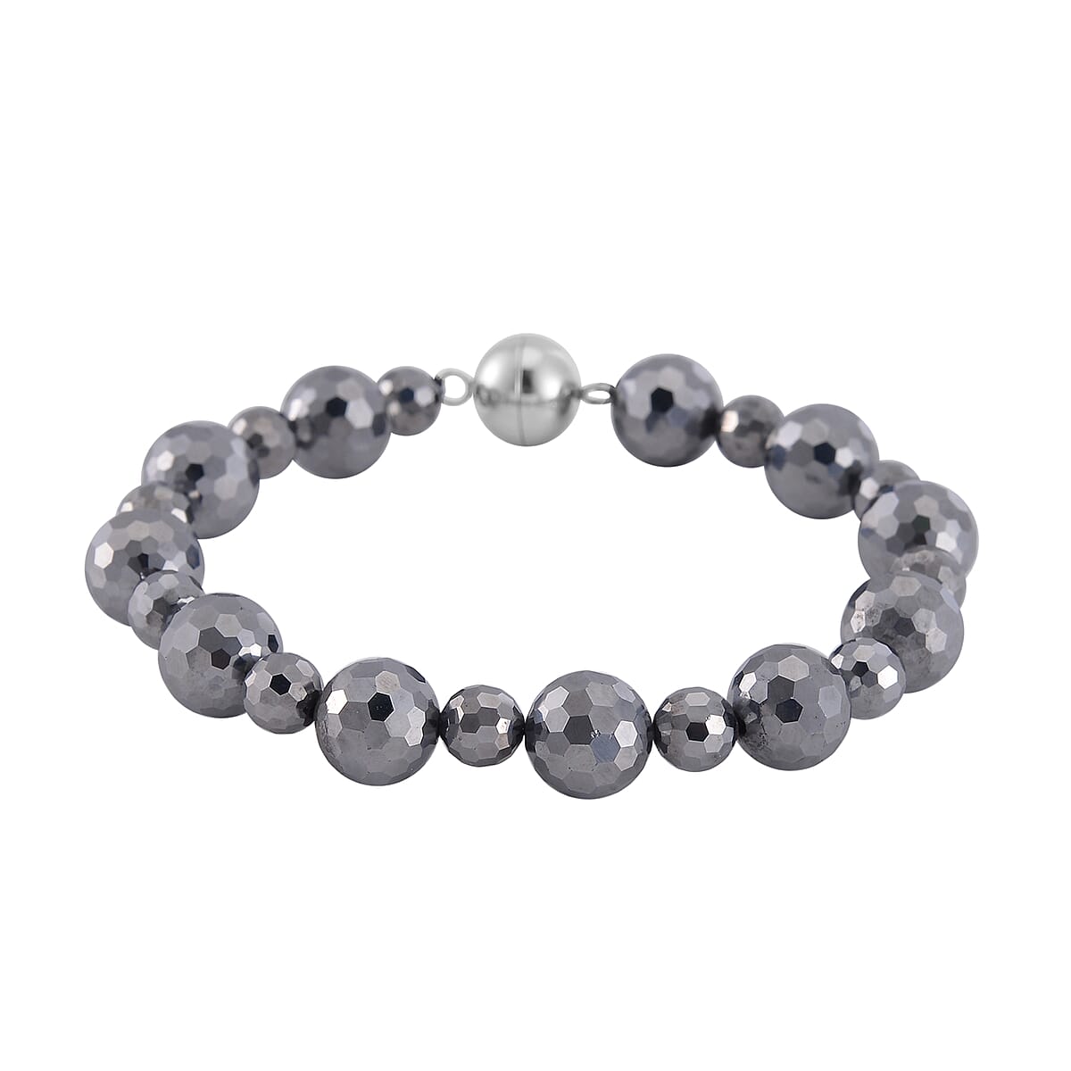 Terahertz Beaded Stretch Bracelet with Magnetic Lock in Stainless Steel (7.25 In) 88.00 ctw image number 0