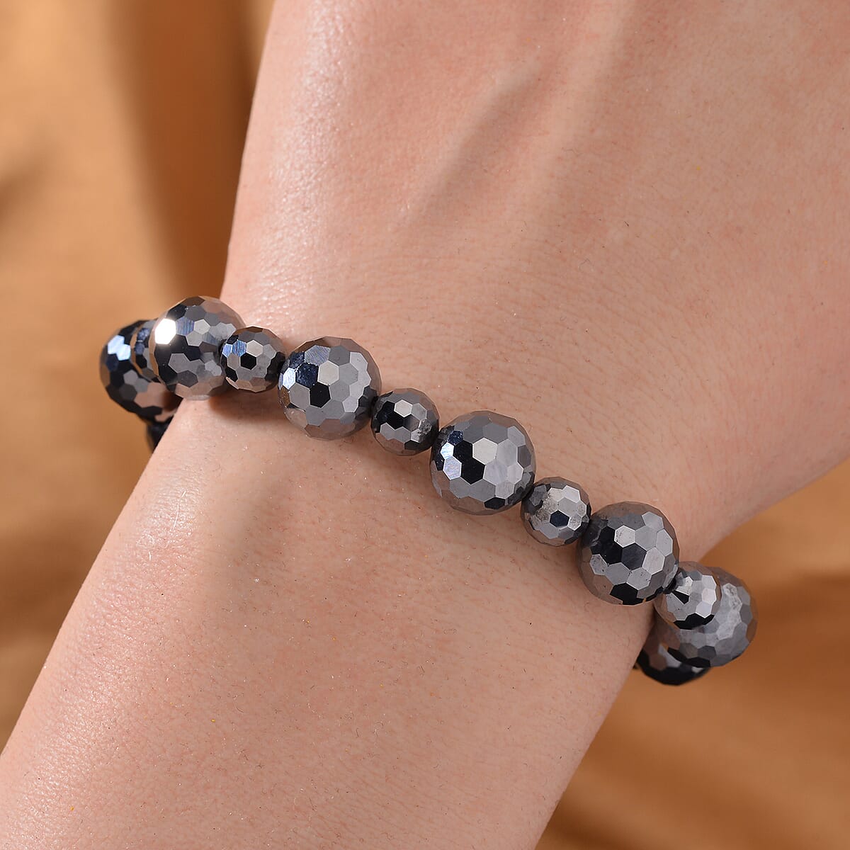 Terahertz Beaded Stretch Bracelet with Magnetic Lock in Stainless Steel (7.25 In) 88.00 ctw image number 1