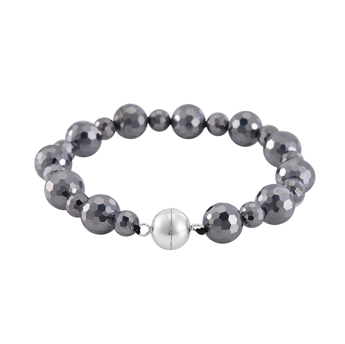 Terahertz Beaded Stretch Bracelet with Magnetic Lock in Stainless Steel (7.25 In) 88.00 ctw image number 2