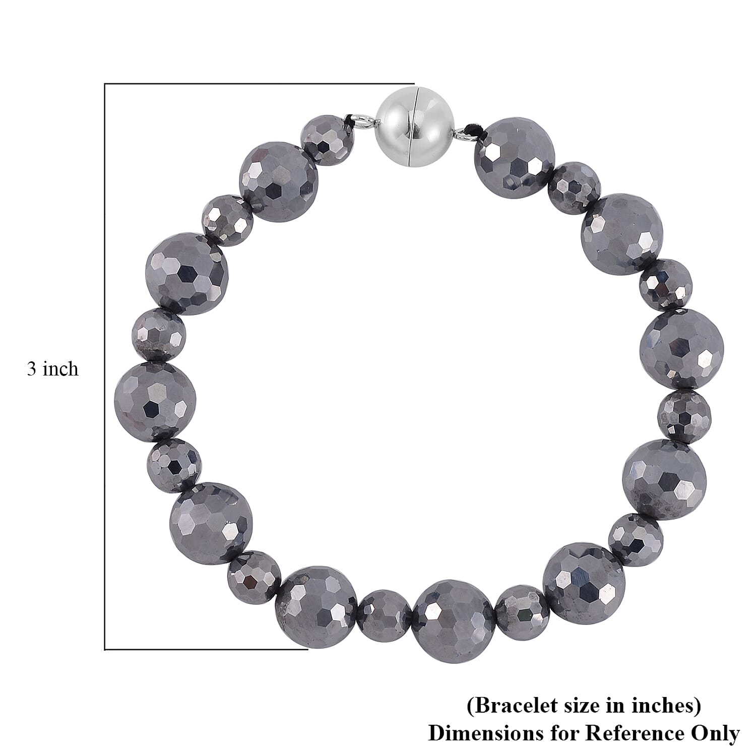 Terahertz Beaded Stretch Bracelet with Magnetic Lock in Stainless Steel (7.25 In) 88.00 ctw