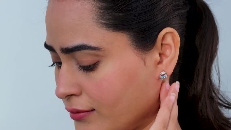 Betroka Blue Apatite and Rainbow Moonstone Crab Stud Earrings in Rhodium Over Sterling Silver 0.75 ctw