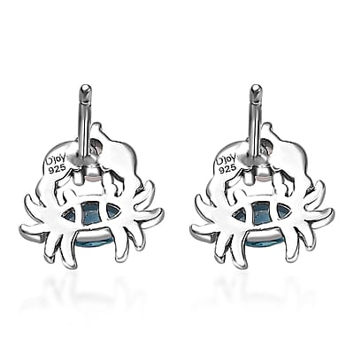 Betroka Blue Apatite and Rainbow Moonstone Crab Stud Earrings in Rhodium Over Sterling Silver 0.75 ctw