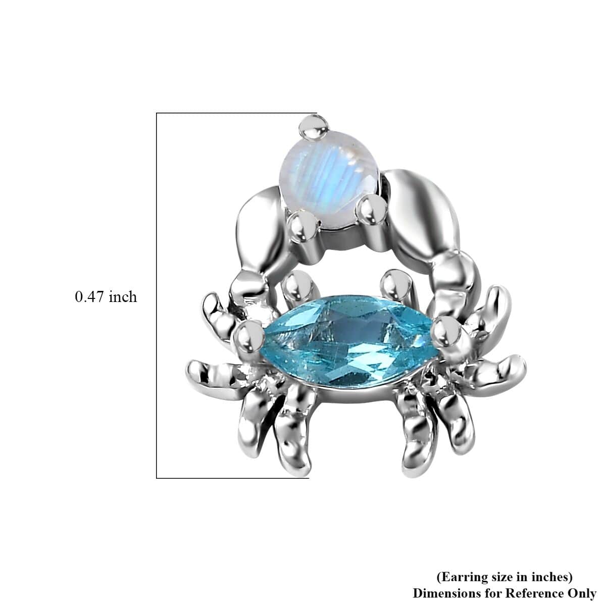 Betroka Blue Apatite and Rainbow Moonstone Crab Stud Earrings in Rhodium Over Sterling Silver 0.75 ctw image number 4