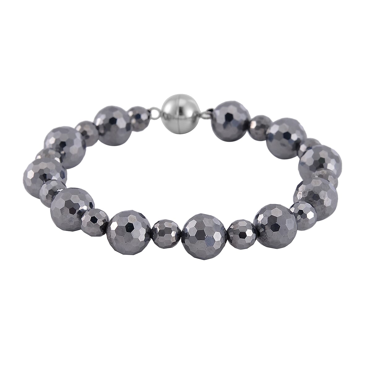 Terahertz Beaded Stretch Bracelet with Magnetic Lock in Stainless Steel (8.00 In) 95.00 ctw image number 0