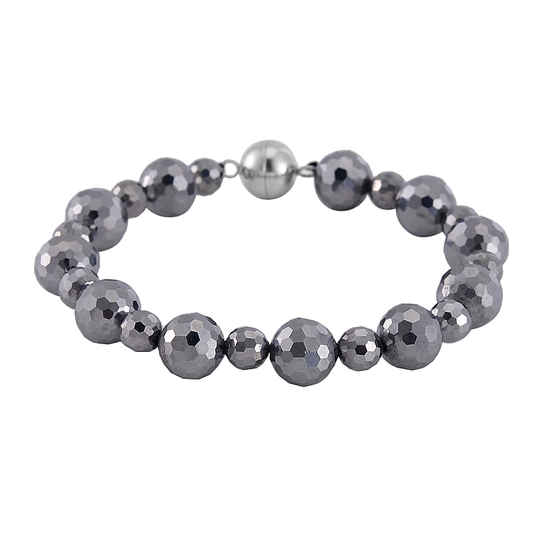 Terahertz Beaded Stretch Bracelet with Magnetic Lock in Stainless Steel (8.00 In) 95.00 ctw