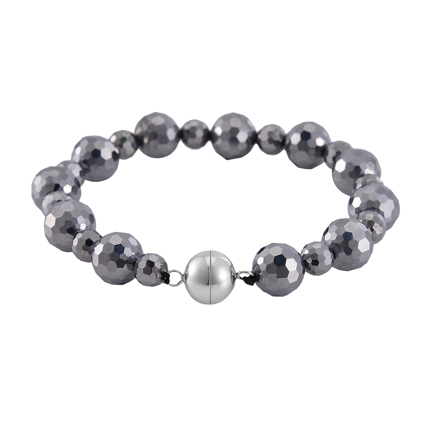 Terahertz Beaded Stretch Bracelet with Magnetic Lock in Stainless Steel (8.00 In) 95.00 ctw
