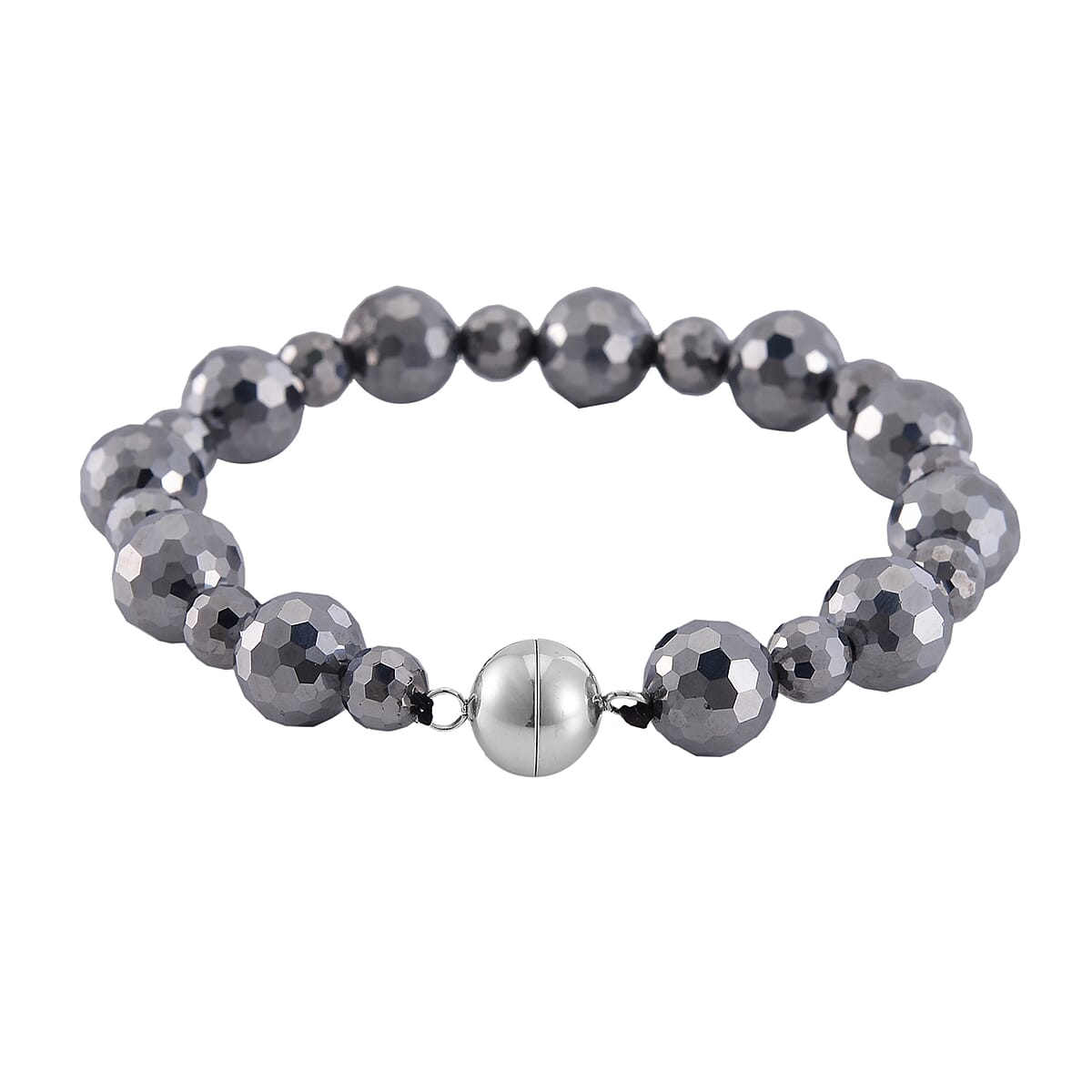 Terahertz Beaded Stretch Bracelet with Magnetic Lock in Stainless Steel (8.00 In) 95.00 ctw image number 2