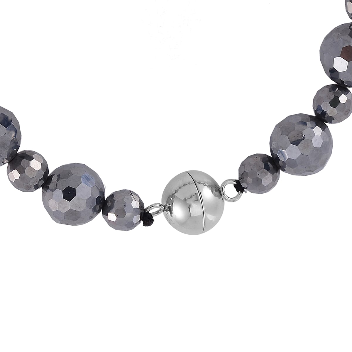 Terahertz Beaded Stretch Bracelet with Magnetic Lock in Stainless Steel (8.00 In) 95.00 ctw image number 3