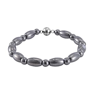 Terahertz Barrel and Beaded Stretch Bracelet with Magnetic Lock in Stainless Steel (7.25 In) 54.00 ctw