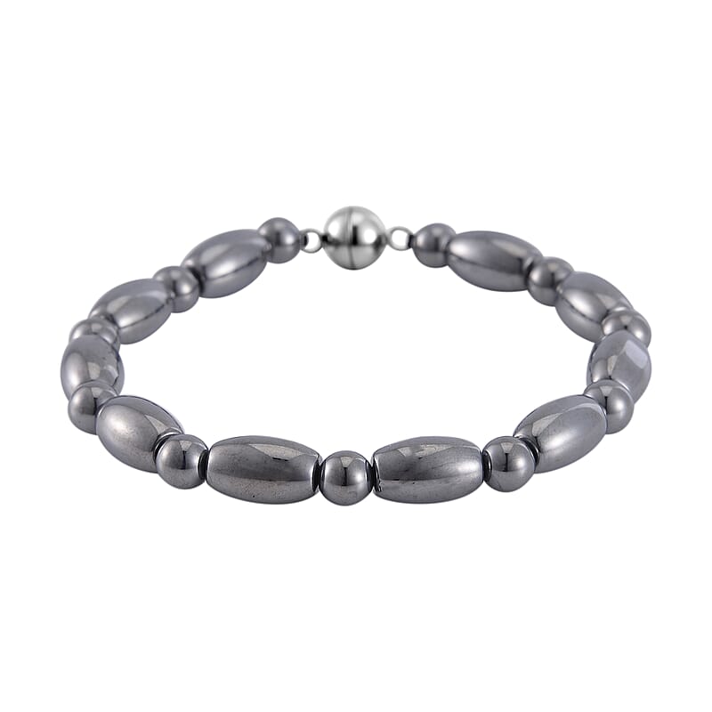 Terahertz Barrel and Beaded Stretch Bracelet with Magnetic Lock in Stainless Steel (7.25 In) 54.00 ctw