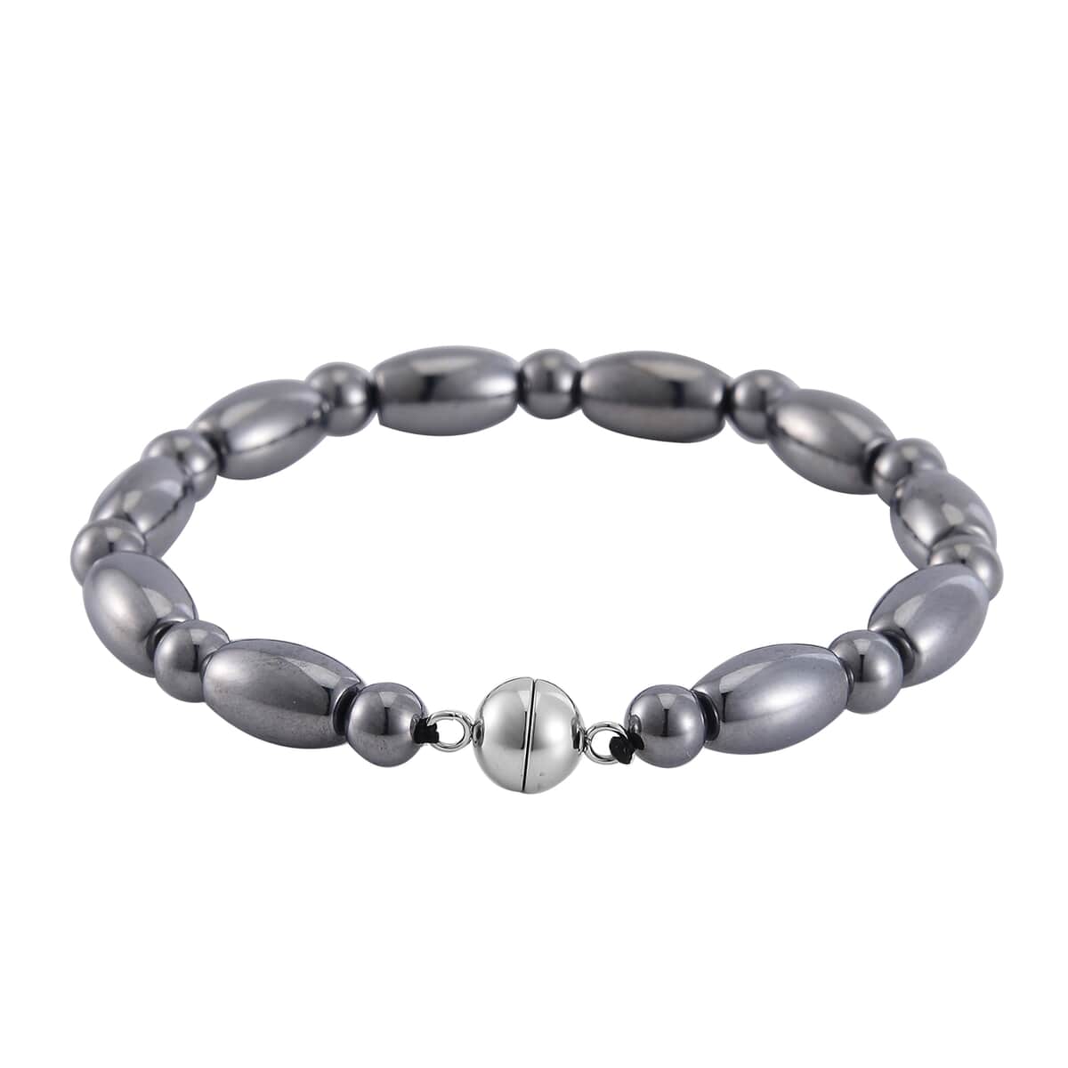 Terahertz Barrel and Beaded Stretch Bracelet with Magnetic Lock in Stainless Steel (7.25 In) 54.00 ctw image number 2