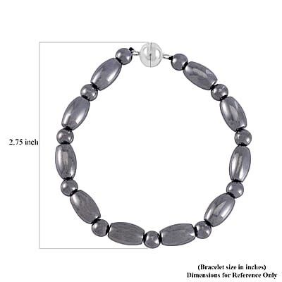 Terahertz Barrel and Beaded Stretch Bracelet with Magnetic Lock in Stainless Steel (7.25 In) 54.00 ctw