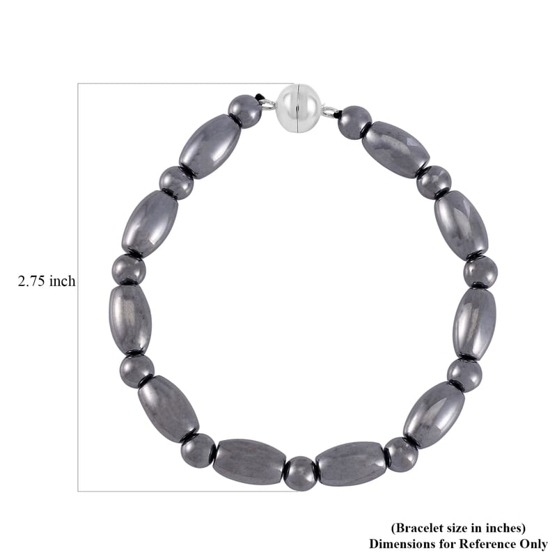 Terahertz Barrel and Beaded Stretch Bracelet with Magnetic Lock in Stainless Steel (7.25 In) 54.00 ctw