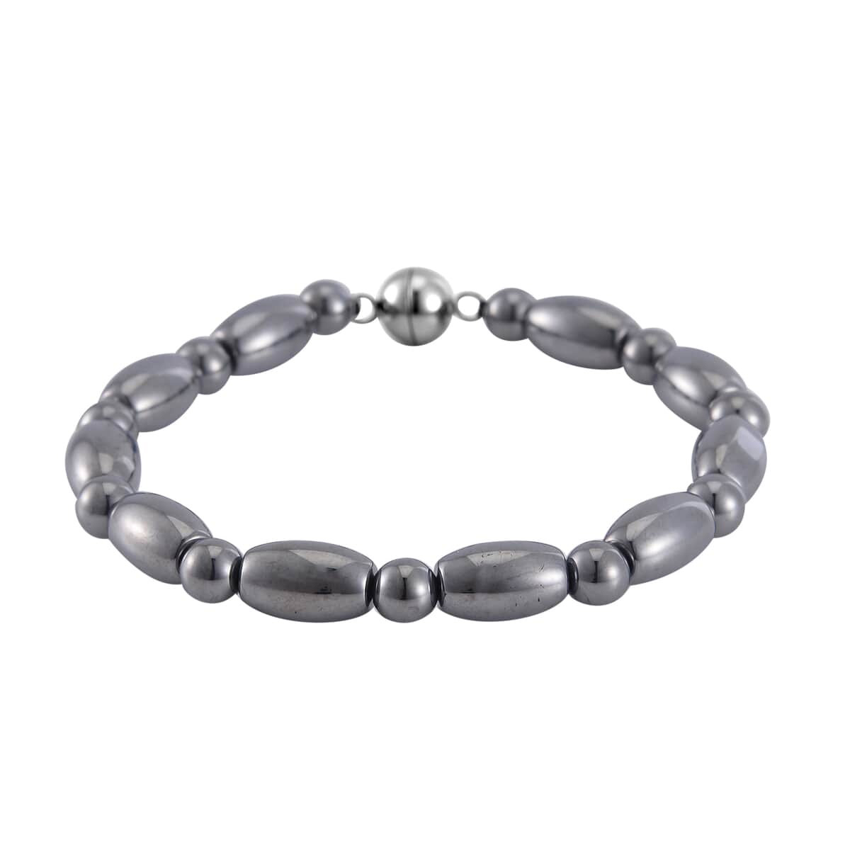 Terahertz Barrel and Beaded Stretch Bracelet with Magnetic Lock in Stainless Steel (8.00 In) 57.00 ctw image number 0