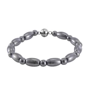 Terahertz Barrel and Beaded Stretch Bracelet with Magnetic Lock in Stainless Steel (8.00 In) 57.00 ctw