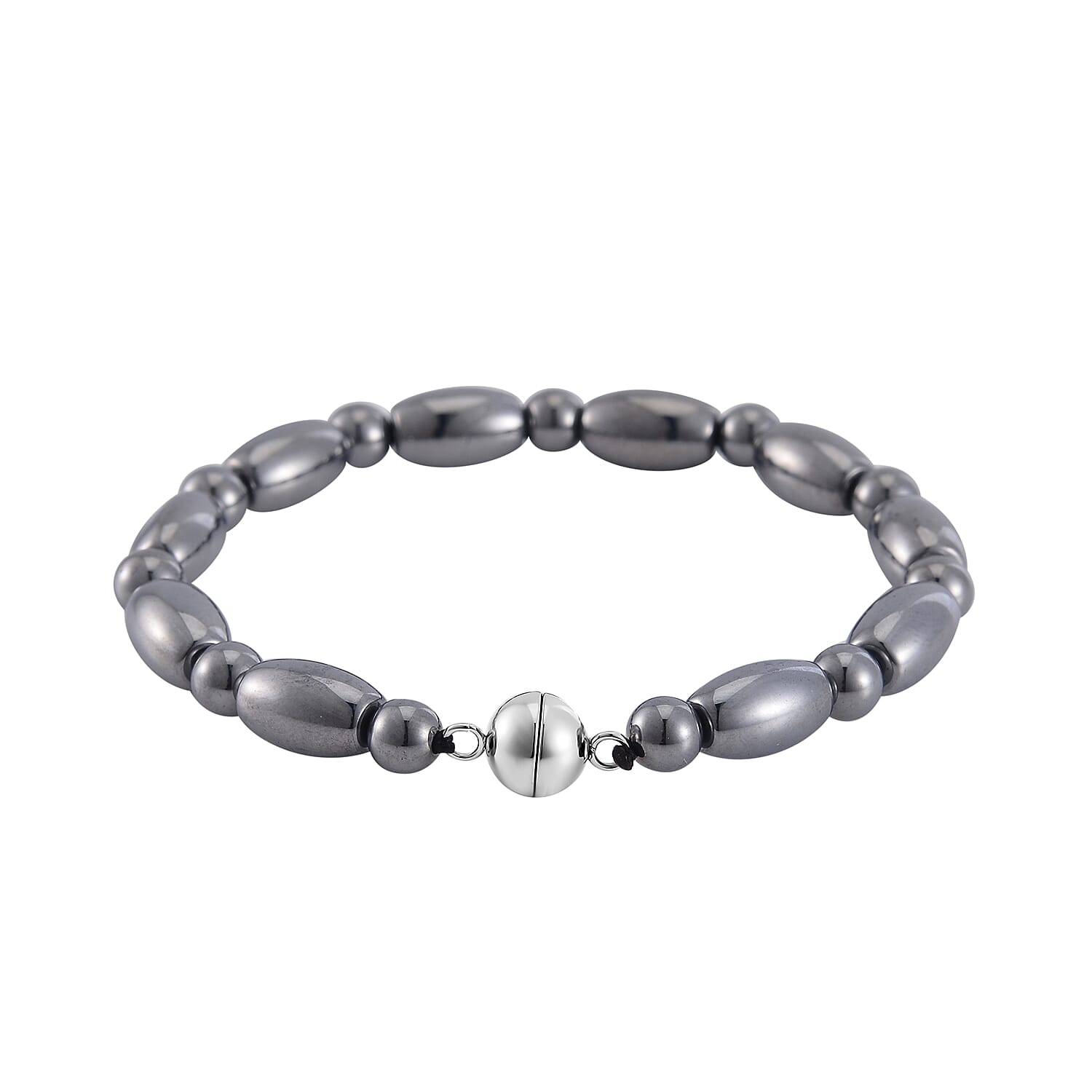 Terahertz Barrel and Beaded Stretch Bracelet with Magnetic Lock in Stainless Steel (8.00 In) 57.00 ctw