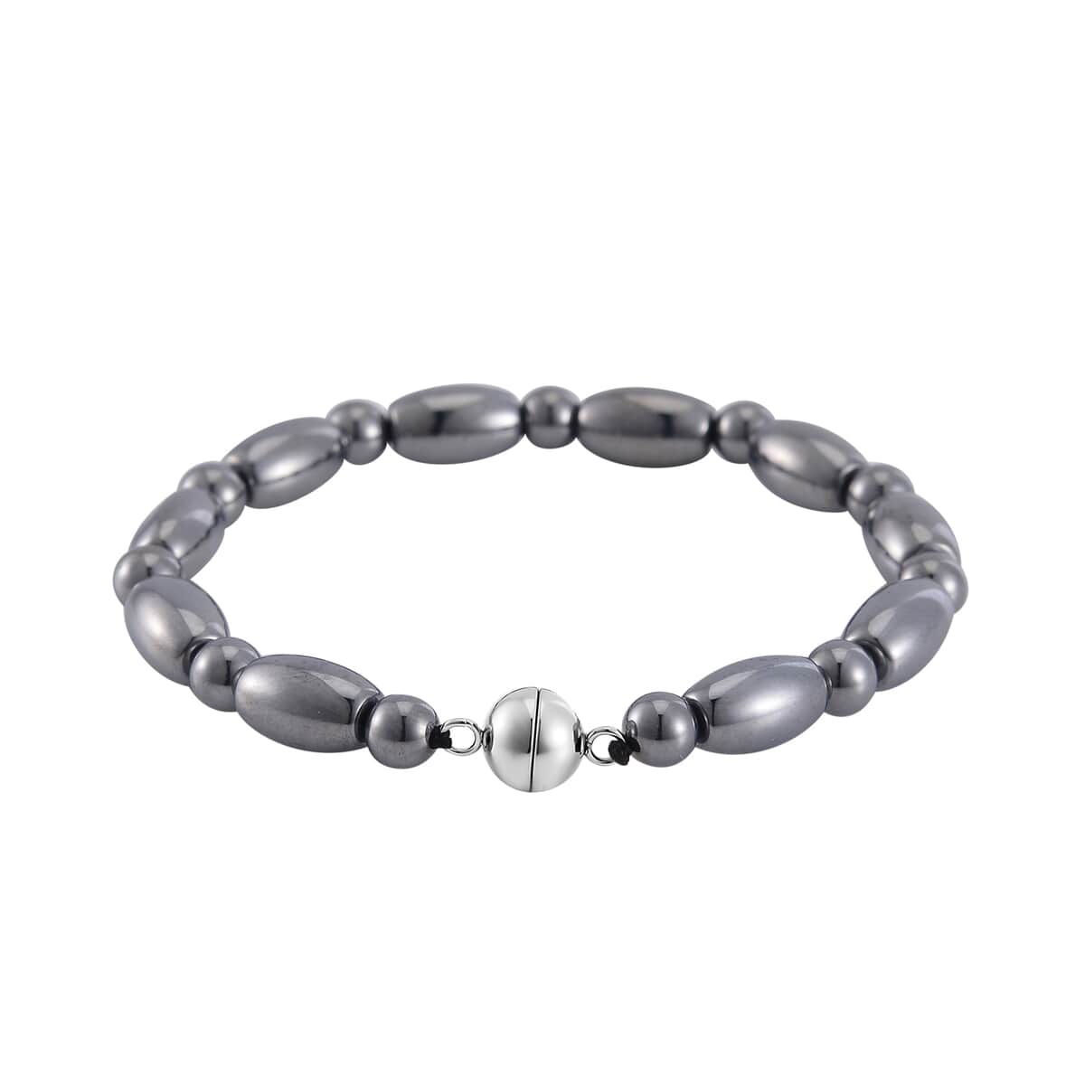 Terahertz Barrel and Beaded Stretch Bracelet with Magnetic Lock in Stainless Steel (8.00 In) 57.00 ctw image number 2