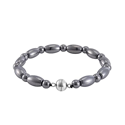 Terahertz Barrel and Beaded Stretch Bracelet with Magnetic Lock in Stainless Steel (8.00 In) 57.00 ctw