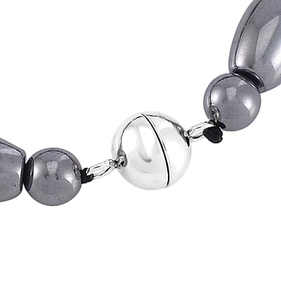 Terahertz Barrel and Beaded Stretch Bracelet with Magnetic Lock in Stainless Steel (8.00 In) 57.00 ctw