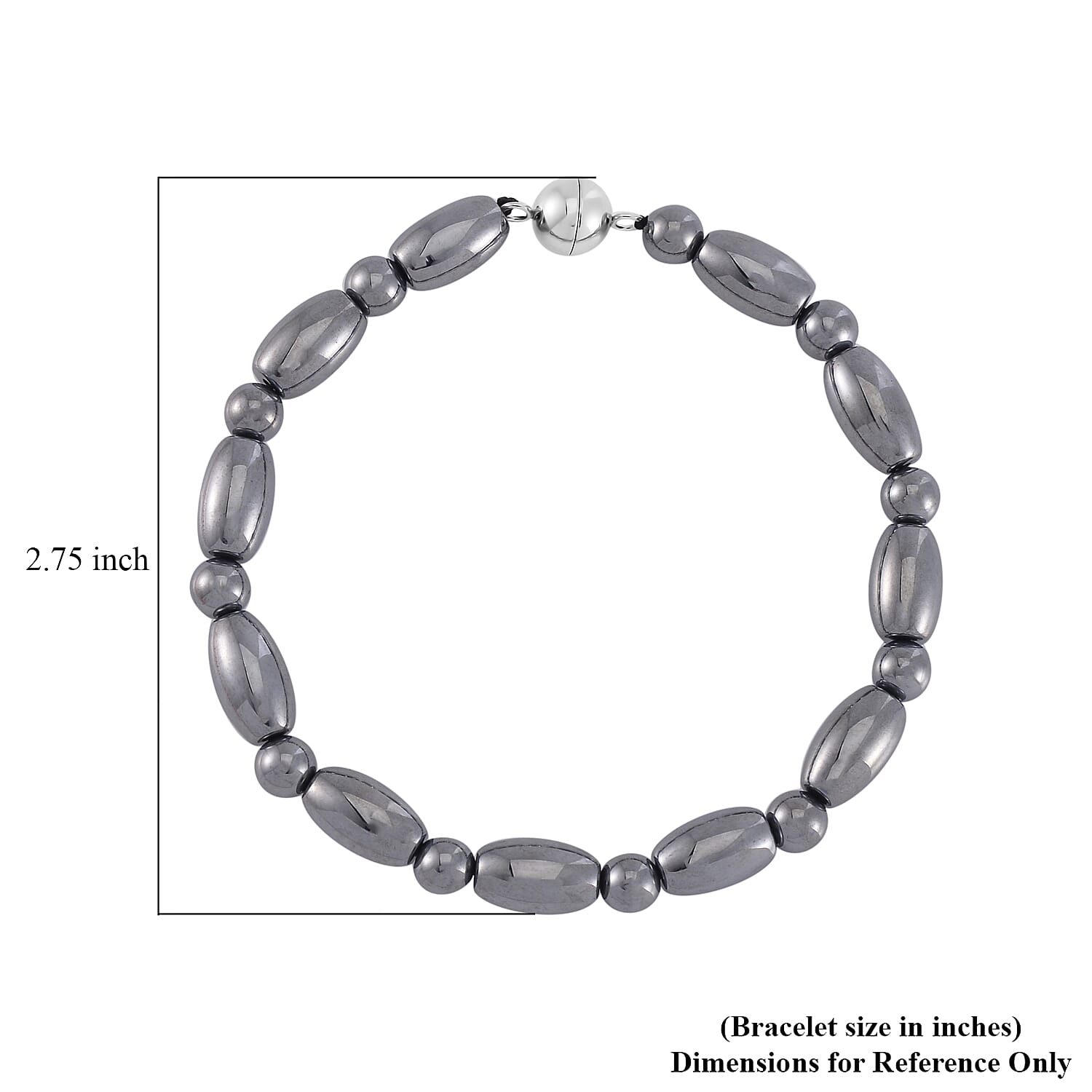 Terahertz Barrel and Beaded Stretch Bracelet with Magnetic Lock in Stainless Steel (8.00 In) 57.00 ctw