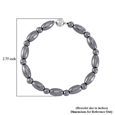 Terahertz Barrel and Beaded Stretch Bracelet with Magnetic Lock in Stainless Steel (8.00 In) 57.00 ctw