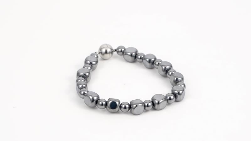 Terahertz Cushion and Round Beaded Stretch Bracelet with Magnetic Lock in Stainless Steel (7.25 In) 87.00 ctw