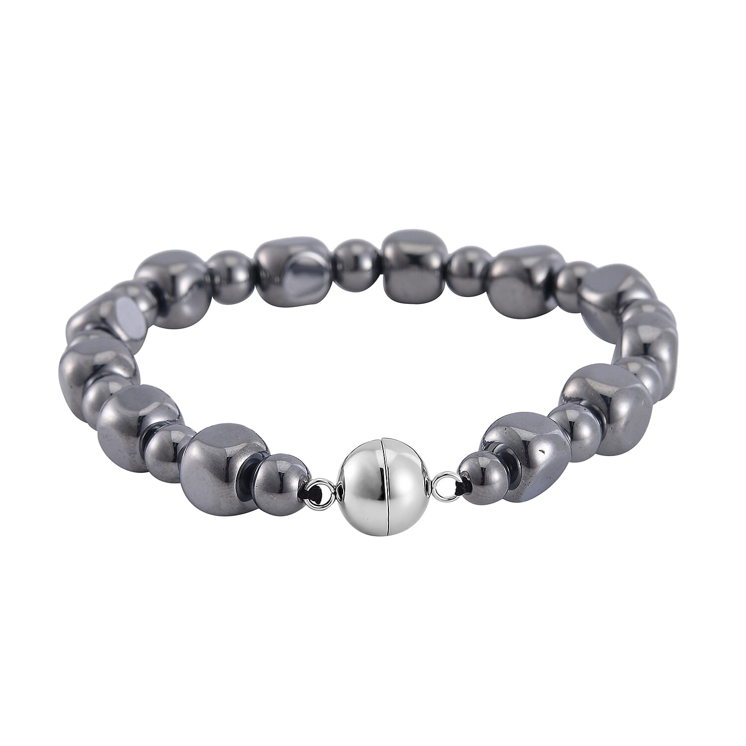 Terahertz Cushion and Round Beaded Stretch Bracelet with Magnetic Lock in Stainless Steel (7.25 In) 87.00 ctw