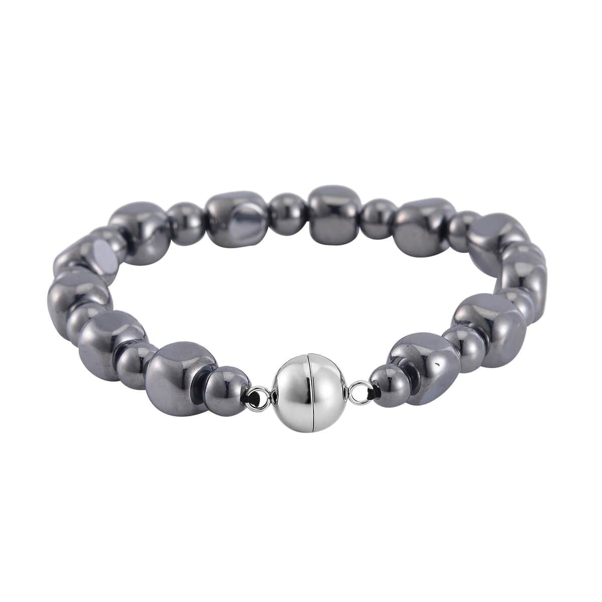 Terahertz Cushion and Round Beaded Stretch Bracelet with Magnetic Lock in Stainless Steel (7.25 In) 87.00 ctw image number 2