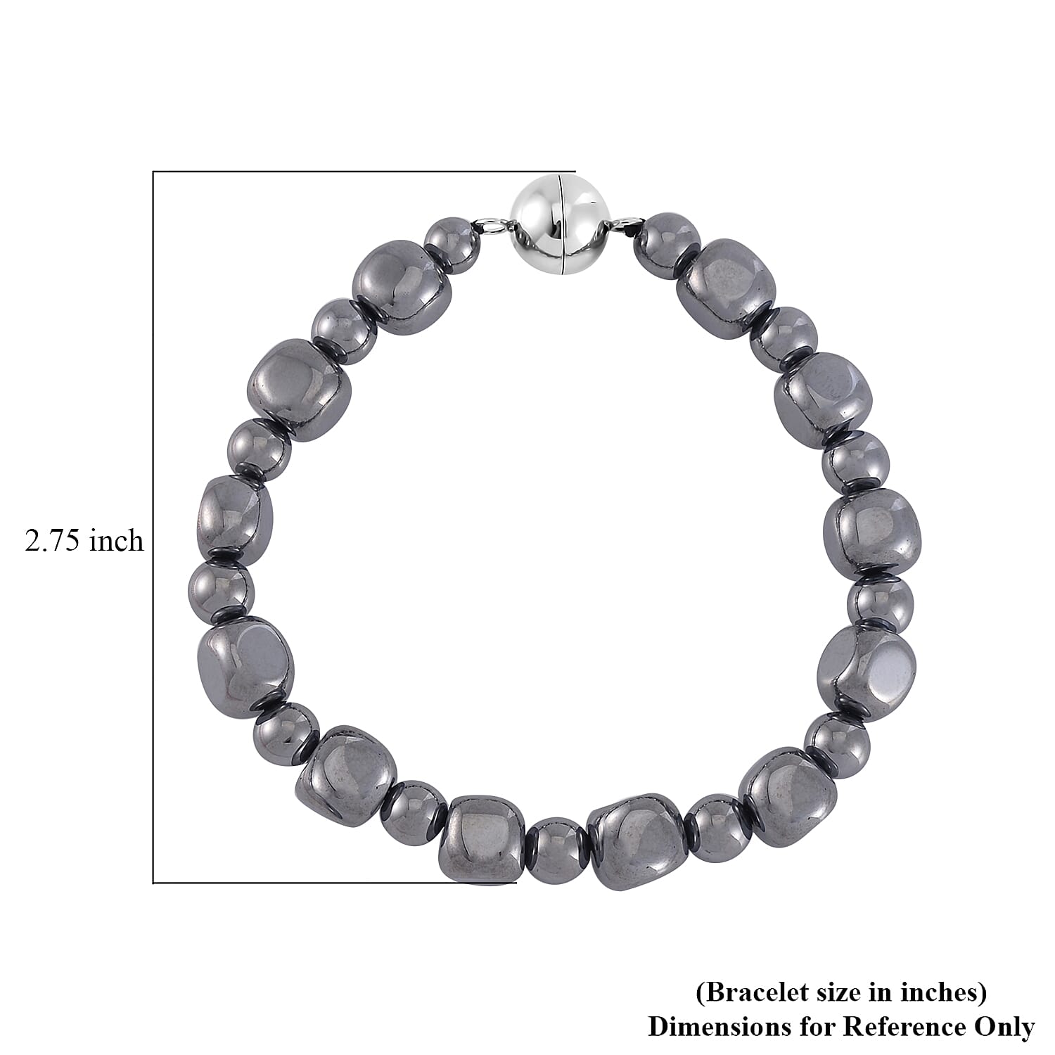 Terahertz Cushion and Round Beaded Stretch Bracelet with Magnetic Lock in Stainless Steel (7.25 In) 87.00 ctw