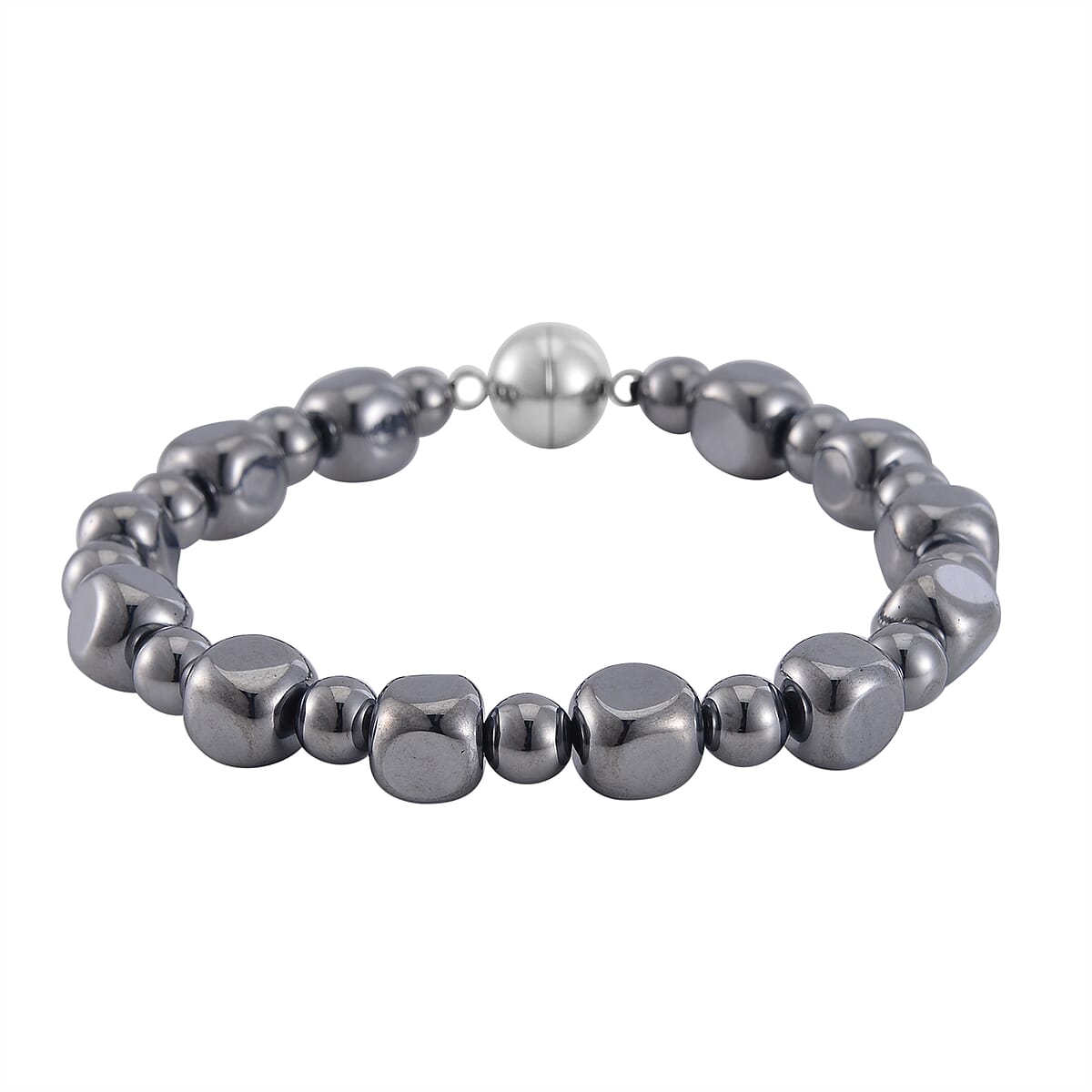 Terahertz Cushion and Round Beaded Stretch Bracelet with Magnetic Lock in Stainless Steel (8.00 In) 92.00 ctw image number 0