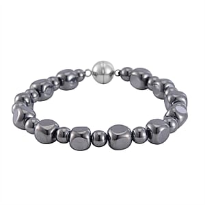 Terahertz Cushion and Round Beaded Stretch Bracelet with Magnetic Lock in Stainless Steel (8.00 In) 92.00 ctw