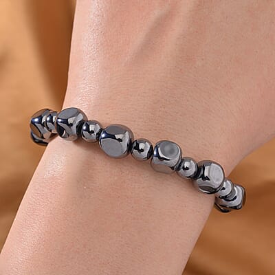 Terahertz Cushion and Round Beaded Stretch Bracelet with Magnetic Lock in Stainless Steel (8.00 In) 92.00 ctw