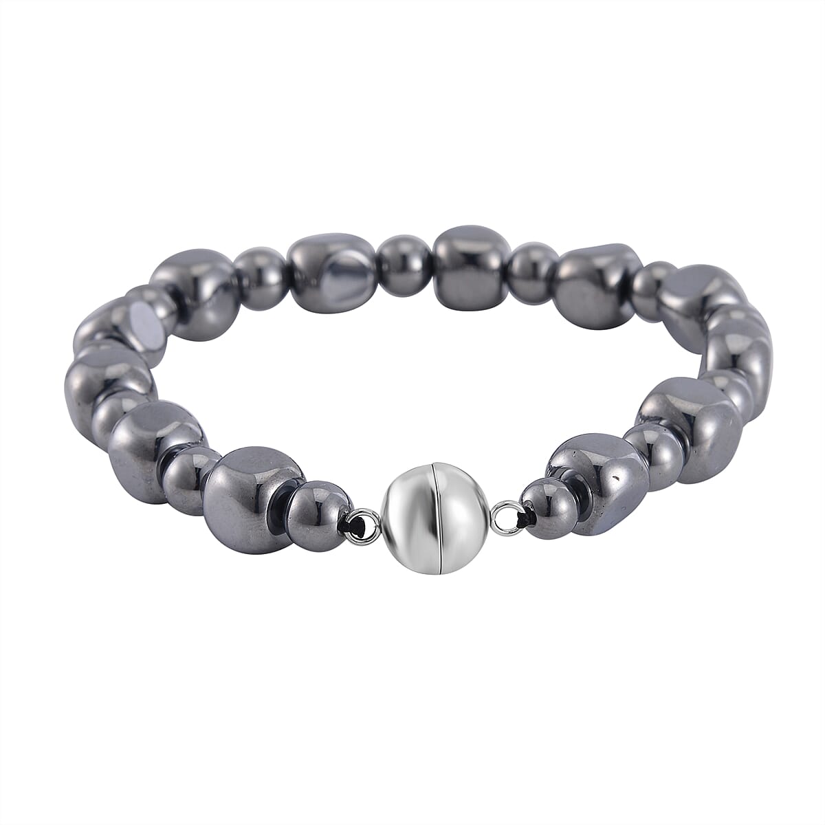Terahertz Cushion and Round Beaded Stretch Bracelet with Magnetic Lock in Stainless Steel (8.00 In) 92.00 ctw image number 2