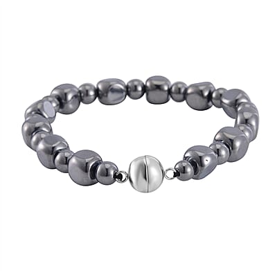 Terahertz Cushion and Round Beaded Stretch Bracelet with Magnetic Lock in Stainless Steel (8.00 In) 92.00 ctw