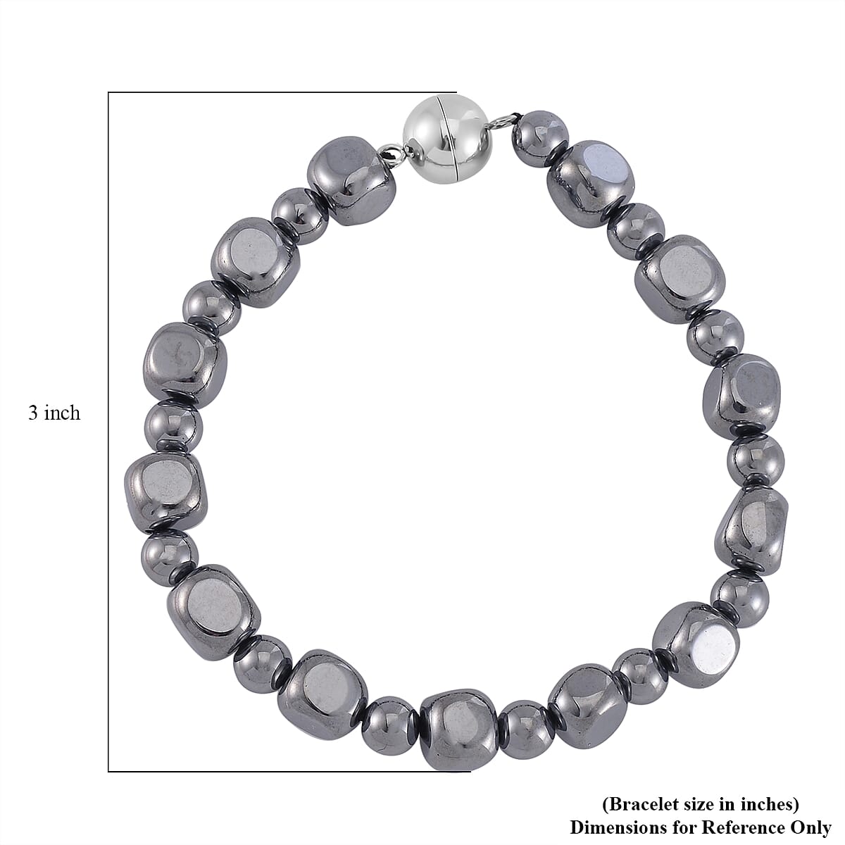 Terahertz Cushion and Round Beaded Stretch Bracelet with Magnetic Lock in Stainless Steel (8.00 In) 92.00 ctw image number 4