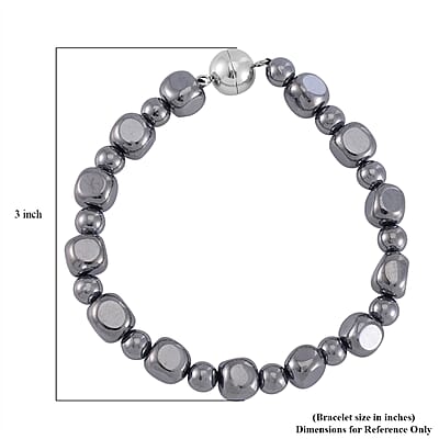 Terahertz Cushion and Round Beaded Stretch Bracelet with Magnetic Lock in Stainless Steel (8.00 In) 92.00 ctw