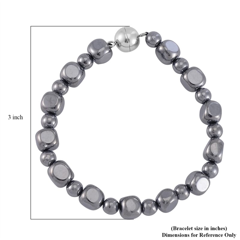 Terahertz Cushion and Round Beaded Stretch Bracelet with Magnetic Lock in Stainless Steel (8.00 In) 92.00 ctw