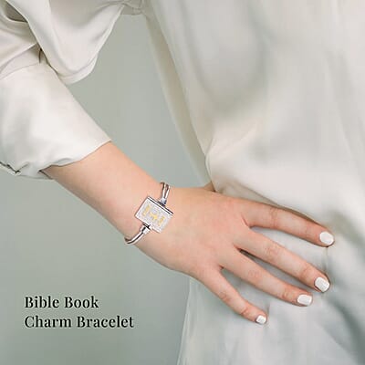Bible Book Charm Bracelet in ION Plated YG and Stainless Steel (7.5-9.0In)