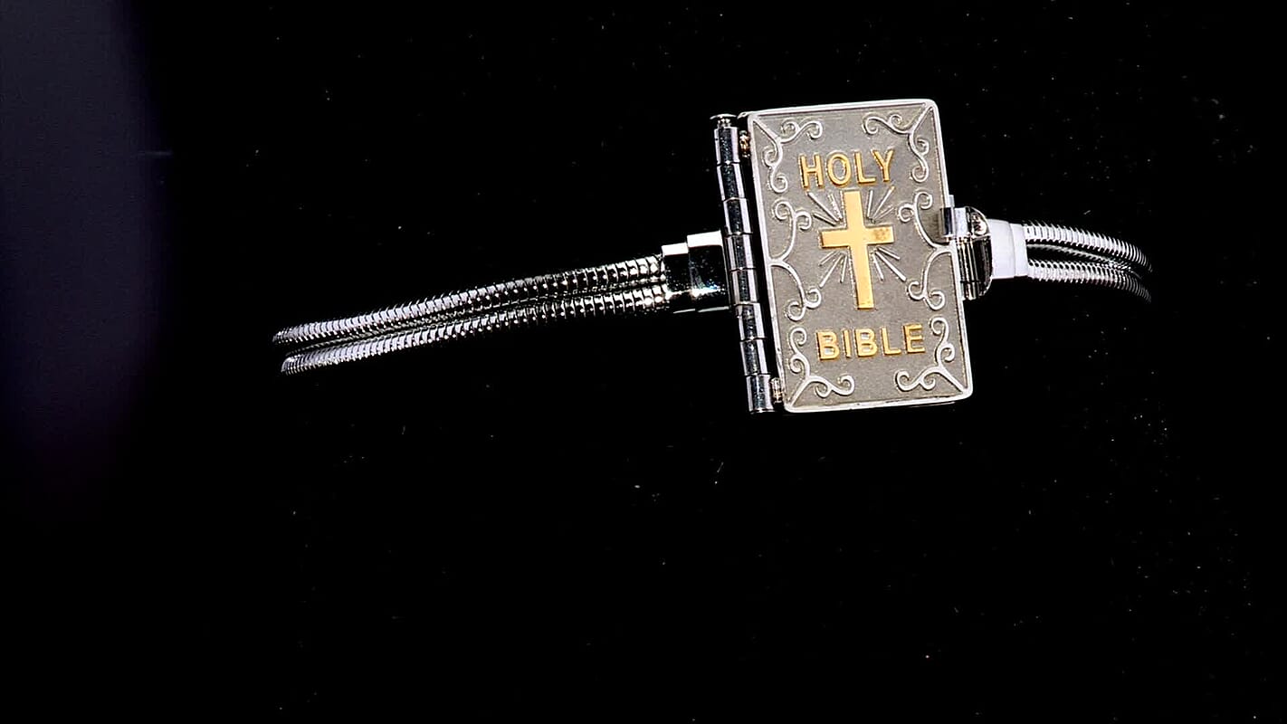 Bible Book Charm Bracelet in ION Plated YG and Stainless Steel (7.5-9.0In)