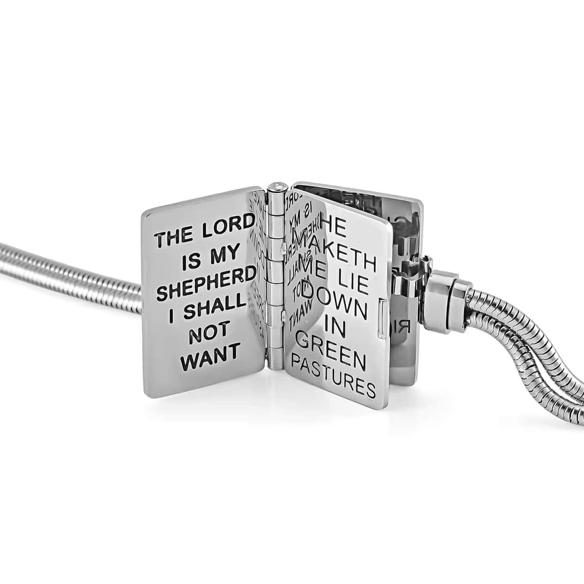 Bible Book Charm Bracelet in ION Plated YG and Stainless Steel (7.5-9.0In) image number 9