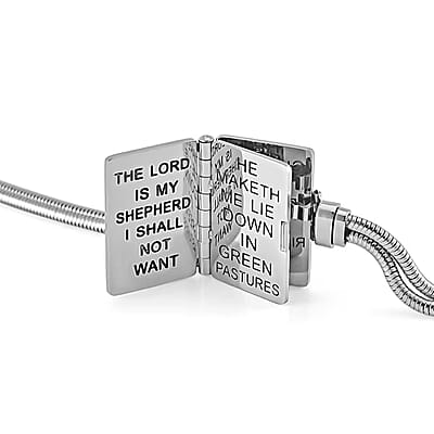 Bible Book Charm Bracelet in ION Plated YG and Stainless Steel (7.5-9.0In)