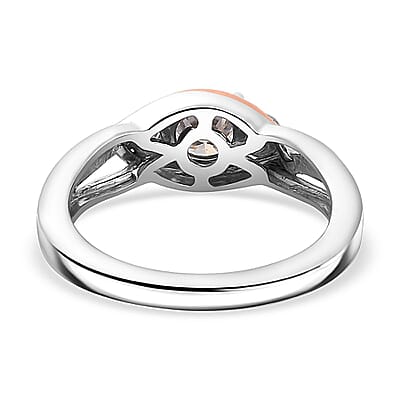 Moissanite 3 Stone Ring in 18K Vermeil RG and Rhodium Over Sterling Silver (Size 5.0) 0.55 ctw