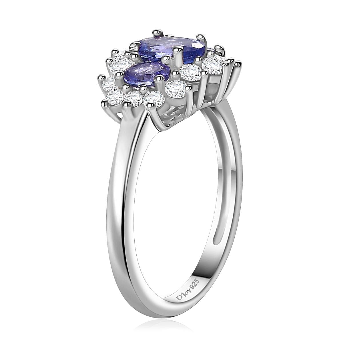 Tanzanite and White Zircon Ring in Rhodium Over Sterling Silver (Size 5.0) 1.30 ctw