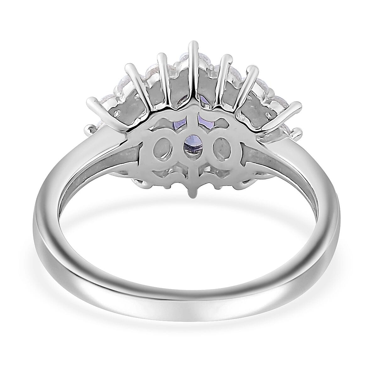 Tanzanite and White Zircon Ring in Rhodium Over Sterling Silver (Size 5.0) 1.30 ctw