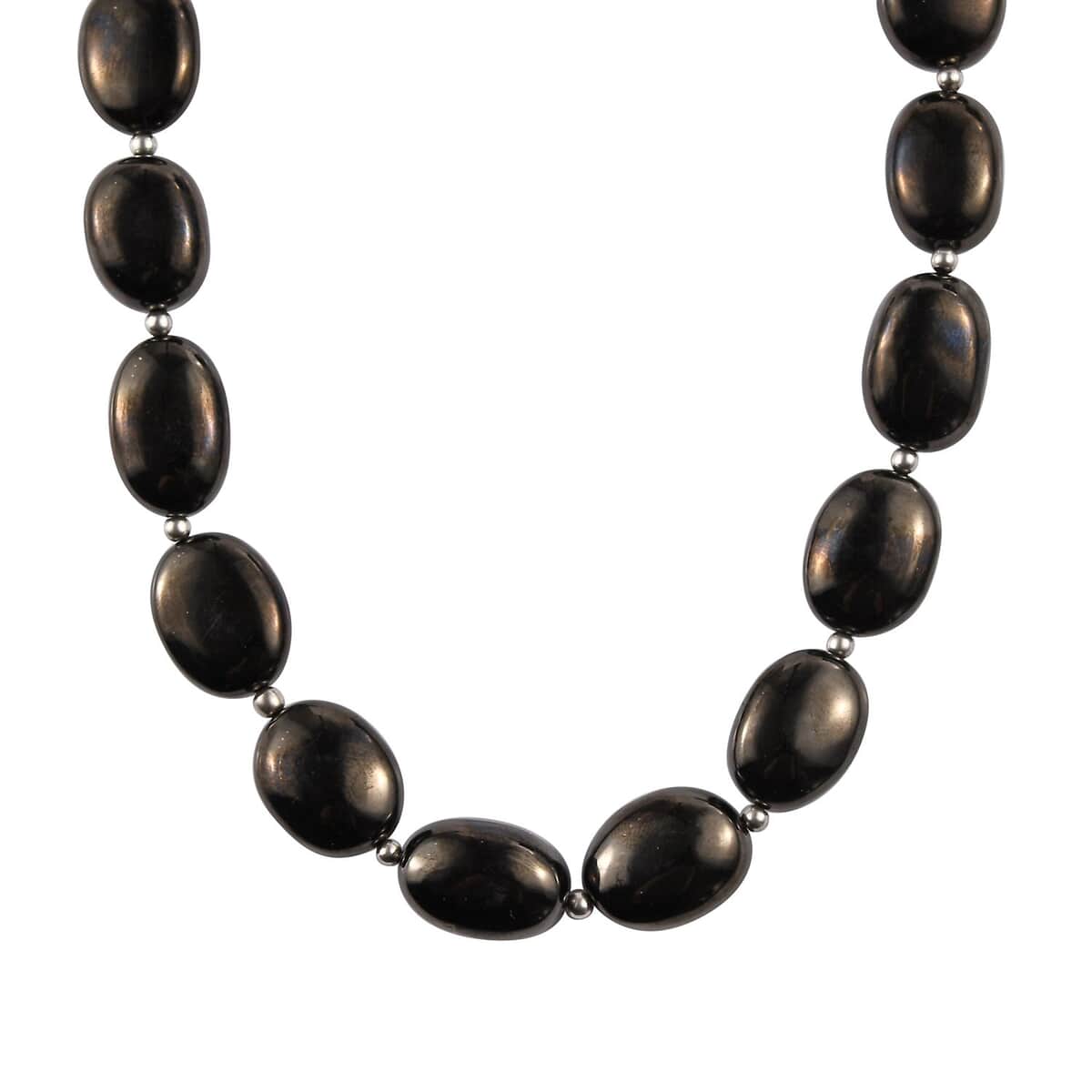 Elite Shungite Beaded Necklace 18-20 Inches in Rhodium Over Sterling Silver 135.00 ctw image number 0