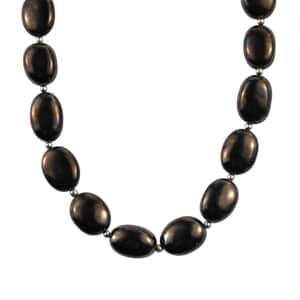 Elite Shungite Beaded Necklace 18-20 Inches in Rhodium Over Sterling Silver 135.00 ctw